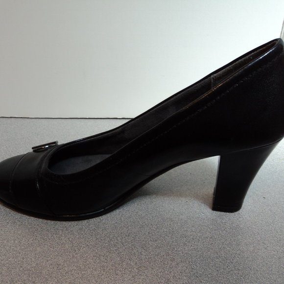 Aerosoles Heel Rest Womens 8 M Black Leather Shoes Pumps Slip On Round Toe - Picture 7 of 12